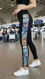 Big Belt Trendy Vibrant Leopard Stripe Gym Leggings.