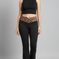 Trendy Black Flare Pants with Leopard Print Cross Waistband.