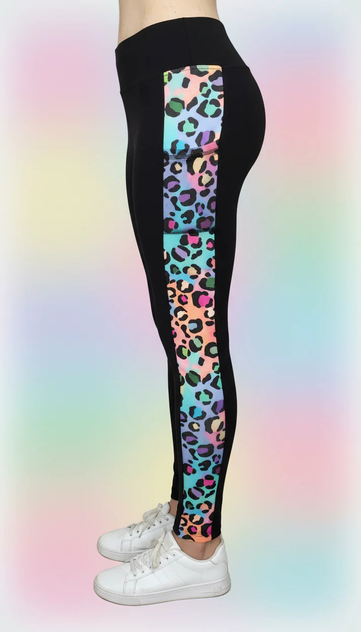 Big Belt Trendy Vibrant Leopard Stripe Gym Leggings.