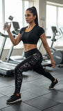 Marble Effect Active Leggings With Side Net Mobile Pocket.