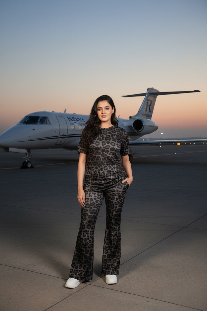 Women's Grey Leopard Print Co-Ord Set | Trendy Animal Print Top & Pants